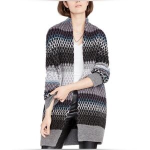 Rachel Roy S/M Wool Blend Open Front Ombre Diamond Long Sleeve Cardigan Sweater